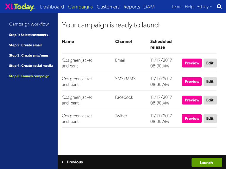 XL.Today™ campaign workflow launch screen